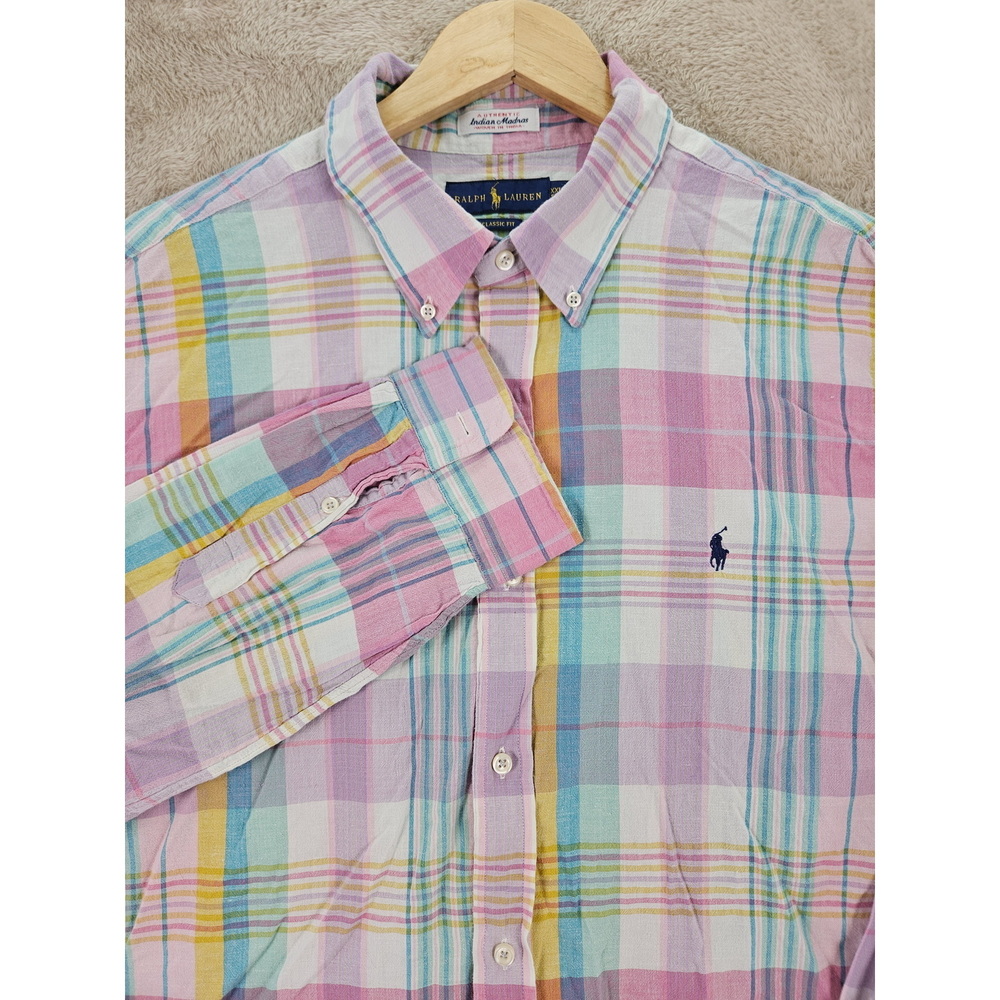 Ralph Lauren Button-down Plaid Shirt Size XXL 100% Cotton Classic Fit Pony Logo